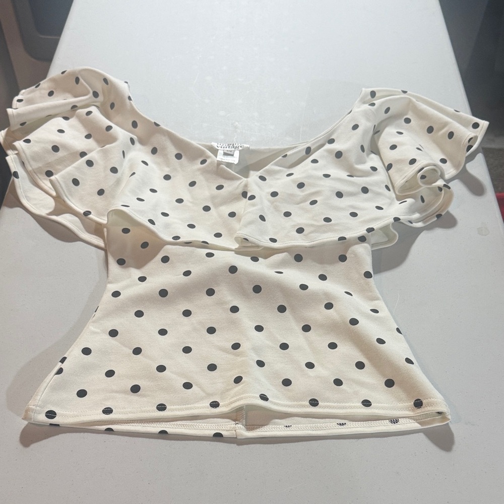 Unique Vintage Off-Shoulder Polka Dot Blouse